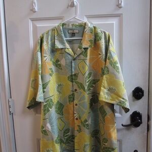 TOMMY BAHAMA Men"s green floral COPYRIGHT Print button down casual shirt Sz XXL